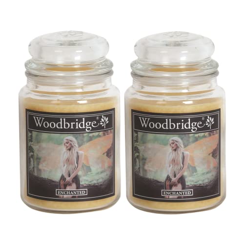 Woodbridge Duftkerze im Glas mit Deckel | 2er Set Enchanted | Duftkerze Floral | Kerzen Lange Brenndauer (130h) | Duftkerze groß | Kerzen Gelb (565g)