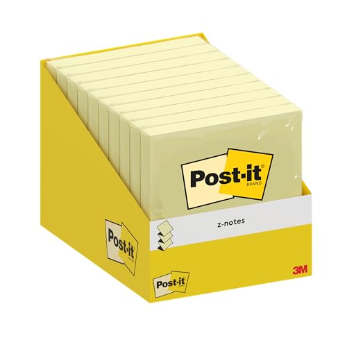 Post-it Z-Notes, Kanariengelb, 76 mm x 76 mm, 100 Blatt/Block, 1 Block/Packung, Kartonpackung