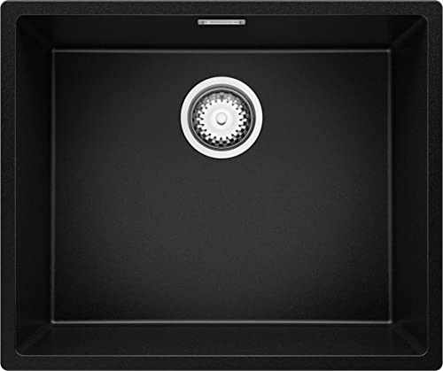 Unterbauspüle Schwarz 55.5 x 45 cm, Granitspüle + Siphon Klassisch, Spülbecken ab 60er Unterschrank, Küchenspüle von Primagran