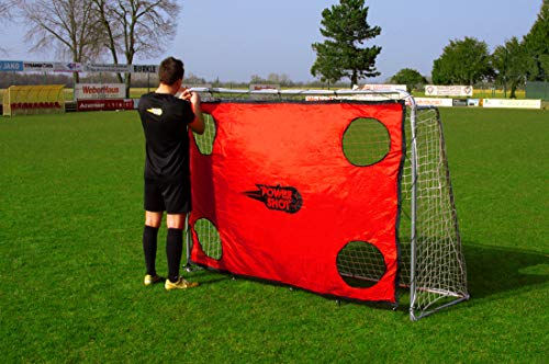 Fussballtor Stahl 2,15m x 1,50m - POWERSHOT fussballtor - mit optionaler Schusswand - Garten-Fußballtor - Optionale Präzisionswand (Mit rote Schusswand)