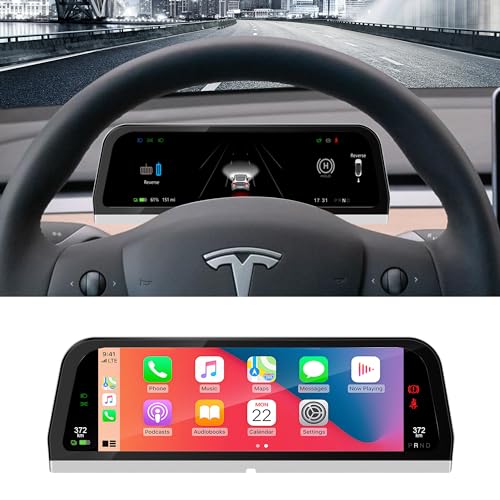 Ponskoy Heads up Display für Tesla Model 3 Y, Kabelloses Carplay Android Auto für Tesla Model 3 Y, 9,66 Zoll IPS TouchDigital Smart Dashboard, Geschwindigkeit Instrument Bildschirm für Tesla Model 3 Y