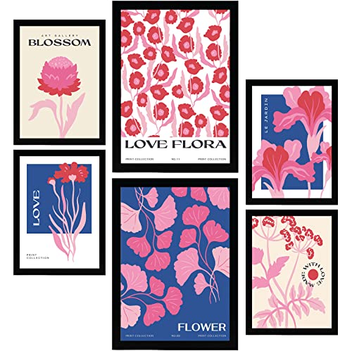 Nacnic Set mit 6 Blumen Postern. Blumenliebe. Natur- und Botanikdrucke für Innenarchitektur und Dekoration. A3 & A4 ohne Rahmen.