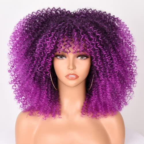 Lange lockige Afro-Perücke mit Pony für schwarze Frauen Afro Bomb Kinky Curly Hair Wig Volle und weiche synthetische Perücken 18 Zoll (X)