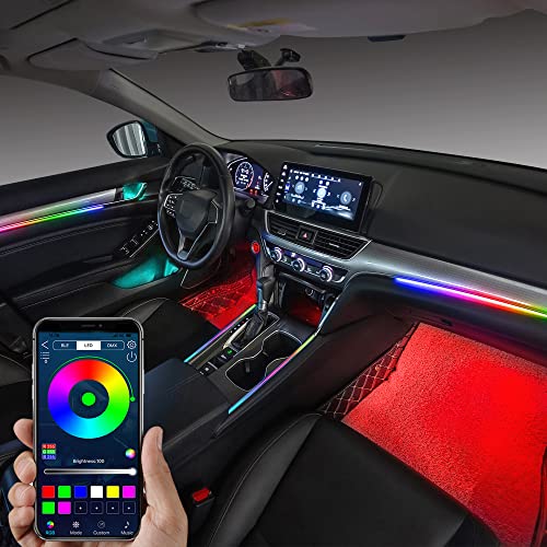 TABEN Magie Rainbow RGB Auto Umgebungsbeleuchtung Kit Drahtlose Digitale Module 1.1mm Lichtleiste Zwei Partitionen App Steuerung + RF Fernbedienung, Mehrfarbiger Soundaktive Musiksynchronisation 12V