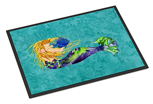 Caroline's Treasures 8724JMAT Blonde Meerjungfrau auf Blaugrün, für drinnen oder draußen, 61 x 91,4 cm, 91,4 cm L x 61 cm B, Mehrfarbig