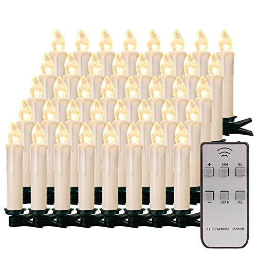 40x Weinachten LED Kerzen Kabellos Weihnachtskerzen Christbaumkerzen Milchweisse Hülle Dimmen Flackern Baumkerze-Set,Kerzen Lichtfarbe warmweiß