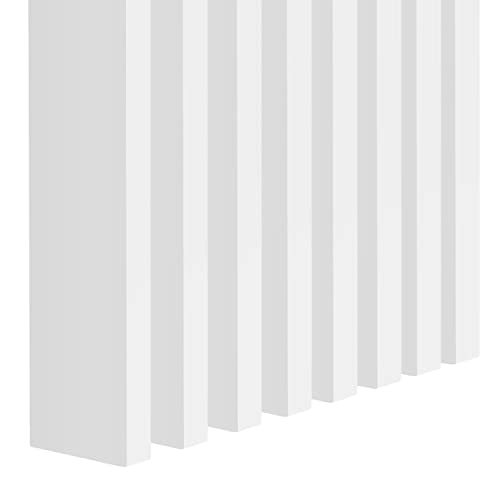 KLEMP Freistehende Trennwand aus MDF-Holzpaneelen, 10 Lamellen-Leisten je 2,2 x 9 x 275 cm im Set, vertikale oder horizontale Wandverkleidung in Holzoptik für innen 10er-set Weiß Matt