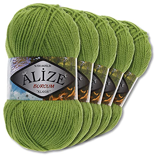 5x Alize 100 g Burcum Klasik Wolle (Grün 210)