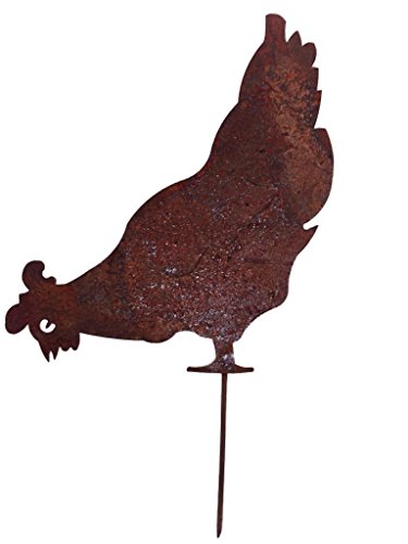 Crispe Gartenstecker Dekoration Edelrost - Huhn pickend- Metall rostige Dekofigur - Höhe 40 cm