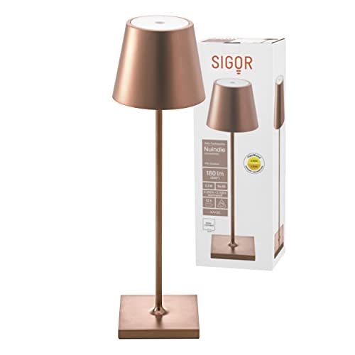 SIGOR Nuindie - Dimmbare LED Akku-Tischlampe Indoor & Outdoor, aufladbar mit Easy-Connect, 24h Leuchtdauer, Bronze