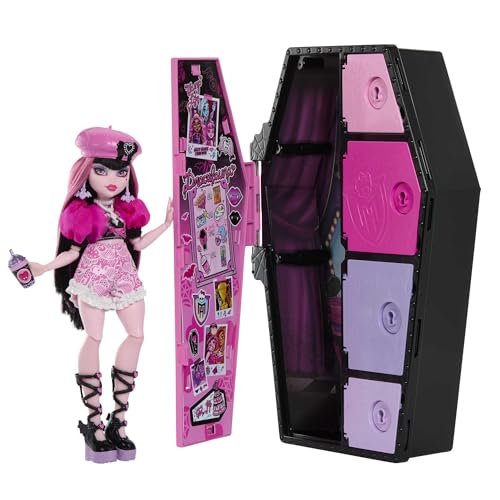 Monster High HKY60 - Puppe und Modeset, Draculaura mit Spind und über 19 Zubehörteilen, Verborgene Schätze, Puppenspielzeug für Kinder ab 4 Jahren