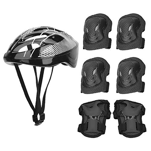 OhhGo 7 Stück Rollschuh-Schutzausrüstung für Erwachsene Knieschützer + Ellbogenschützer + Handschuhe + Helm (Schwarzer Erwachsener)