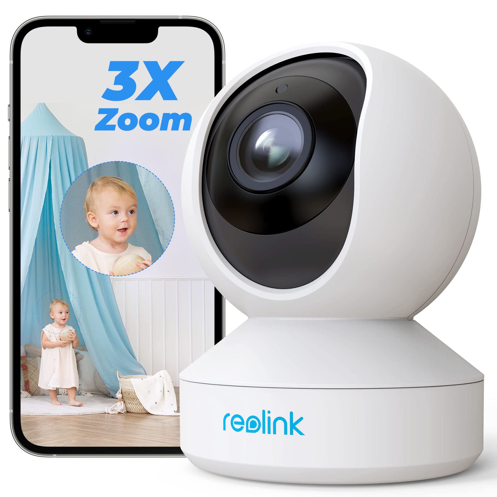 Reolink 5MP PTZ WLAN Überwachungskamera Innen, 2,4/5 GHz WiFi Baby Monitor mit Mensch/Haustiererkennung, Auto-Tracking, 3X Optischem Zoom, Heimüberwachungskamera für Ältere Kids, 2-Wege-Audio, E1 Zoom