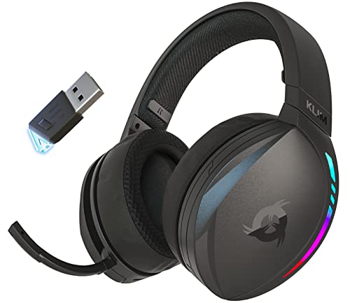 KLIM Panther Wireless Gaming Headset für PS4 PS5 Switch PC, Niedrige Latenz, Noise Cancelling Wireless Headset Bluetooth Headset Kabellos mit Mikrofon, 3D Surround Sound, RGB Headset Gaming- NEU 2022