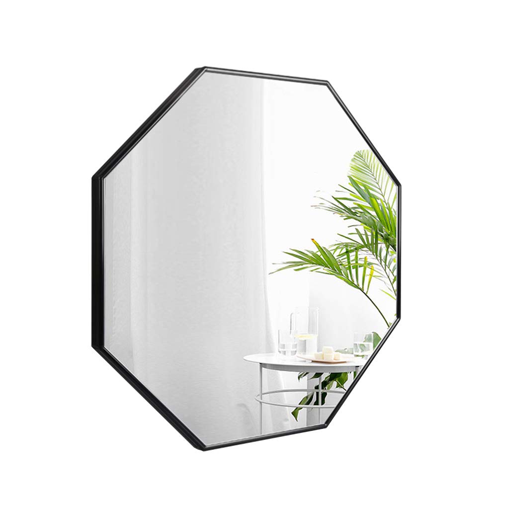 Spiegel Achteck Wandbehang Dekorative Spiegel Aluminiumlegierung Rahmen 60 cm × 60 cm Bruchsicheres Glas Home Flur Spiegel Kreative Verziert (Schwarz)