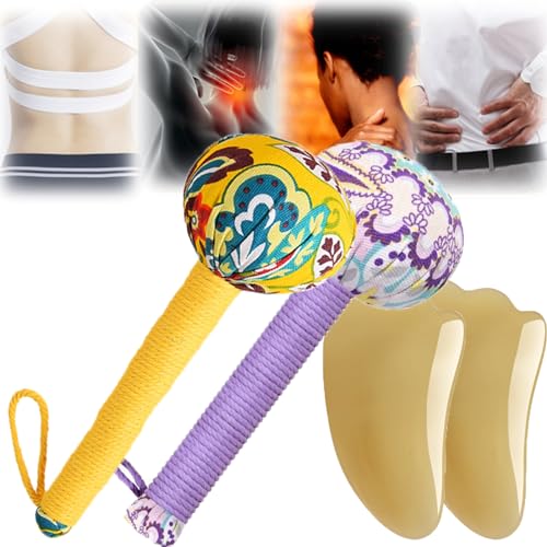 Lymphatic Hammer, Lymphatic Drainage Tool Hammer, Wormwood Massage Hammer, Massage Hammer for Body, Lymphatic Drainage Massager Hammer (Purple+Yellow)