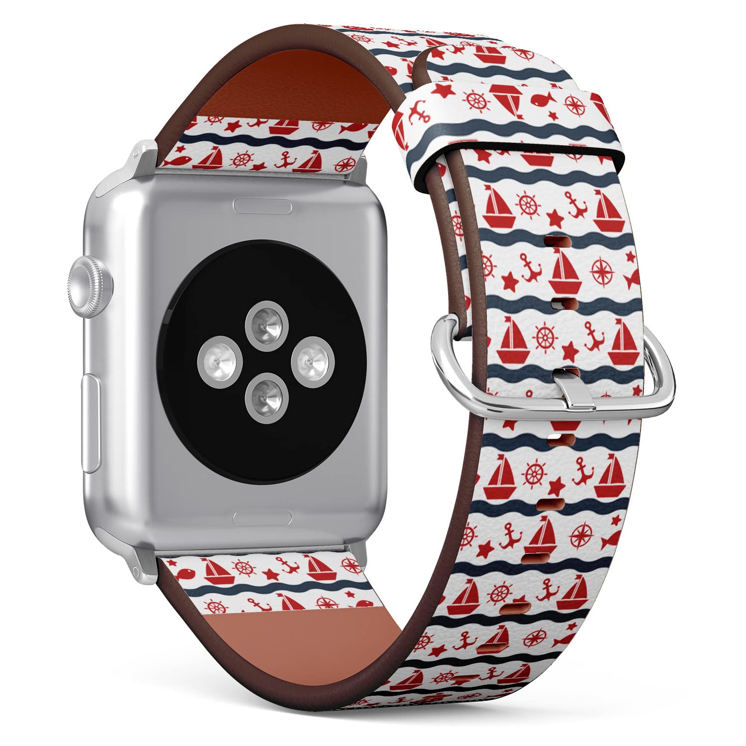 IKIKI-TECH Kompatibel mit Apple Watch Armband 38 mm, 40 mm, 41 mm (maritimes Stimmungsmuster, nautisches Muster), veganes Ersatzarmband aus veganem Leder für iWatch Serie 8, 7, 6, 5, 4, 3, 2, 1 Ultra
