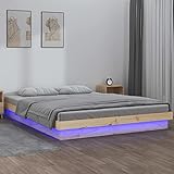 Leepesx Bettrahmen mit LED, 120 x 190 cm, kleines Doppelbett, Massivholz, RL, Bettgestell, Lattenrost, Erwachsenenbett, Lattenrahmen, Schlafzimmer