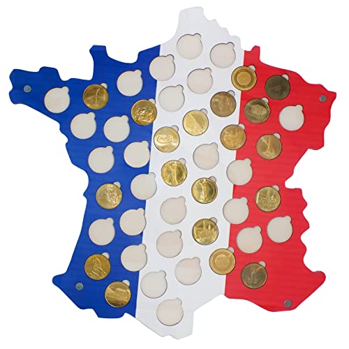 SAFE 3941 Frankreich Karte Holz für 45 Medaille Touristique | Zubehör für Touristik-Medaillen oder Souvenirmünzen zum aufhängen | mit Schutzplatte aus Plexiglas | 43.5 x 44 x 0.5 cm