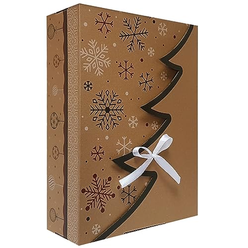 Premium ECO Bedruckte Weihnachtsbaum Geschenkbox – 12 Stk – 35x25x10 cm | Eingetragenes EU-Design | Anpassbares Band | Nachhaltige Verpackungslösung