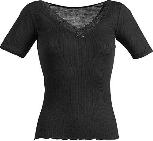Nina von C. Damen-Unterhemd, 1/2-Arm Feinripp Wolle Seide schwarz Größe 42
