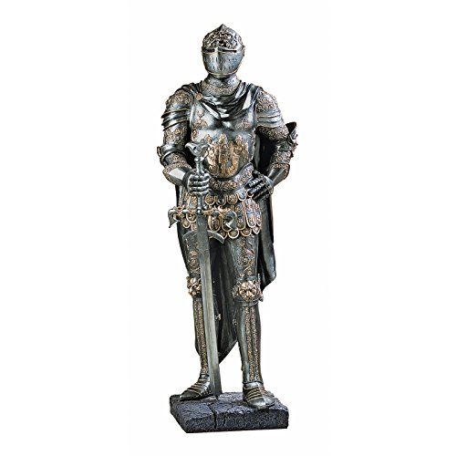 Design Toscano Die Wache des Königs mittelalterliches Dekor Ritterrüstung Gothic Statue, Polyresin, Zinn, 99 cm