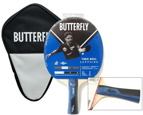 Timo Boll Sapphire + Tasche, Tischtennis Schläger von Butterfly mit individueller Gravur, die Geschenk Idee für Tischtennisspieler