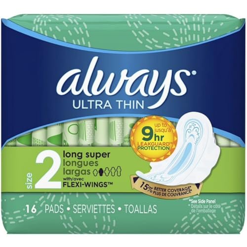 Always Ultra Thin Long/Super With Wings Unscented Pads 16 Count by Always