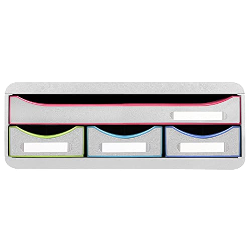 Exacompta - Art.-Nr. 319913D - TOOLBOX MINI - Box mit 4 Schubladen - Außenmaße: Tiefe 27 x Breite 35,5 x Höhe 13,5 cm - weiß/arlequin/weiß