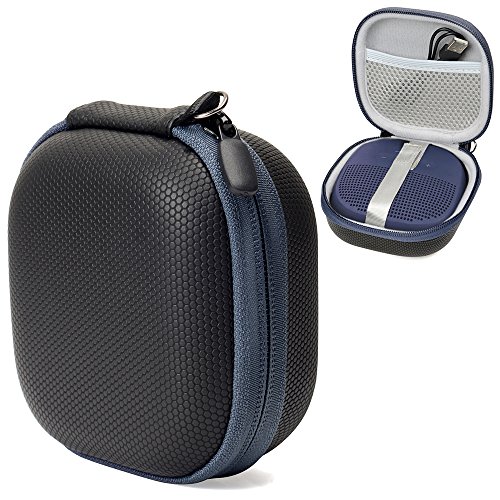 CaseSack SoundLink Micro-Bluetooth-Lautsprecher-Schutzhülle für Kabel und anderes Zubehör, elastischer Gurt zur Sicherung des Lautsprechers Black with Blue Zipper