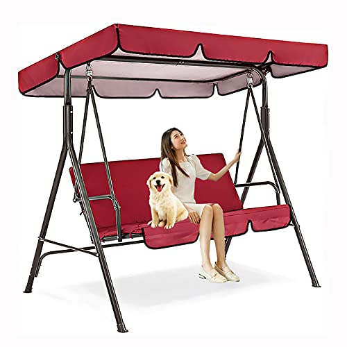 Hollywoodschaukel Überdachung und Sitzkissen-Bezug-Set,Ersatzdach Hollywoodschaukel 3 Sitzer Wasserdicht Sonnendach Dachplane für Terrasse und Garten,Rot,164x114x15cm/65x45x6''