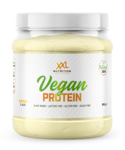 XXL Nutrition - Vegan Fit Protein - 100% Plflanzlicher Eiweiss Pulver, Leicht Verdaulich und Magenfreundlich, Mit BCAA - Banane - 500 Gramm