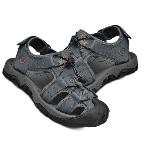 Herren Outdoor Wandern Leder Sandalen Wasserschuhe Geschlossene Zehe Sport Sandalen Verstellbar Fischer Klettern Sandale Sommer