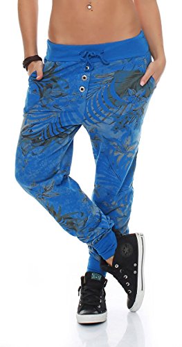 Malito Damen Jogginghose mit Jungle Print | Sporthose mit Muster | Baggy zum Tanzen | Sweatpants - Trainingshose 83728 (blau)