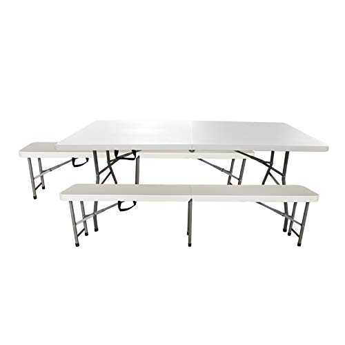 Gardiun Set aus Tisch und 2 Bänken Klappbar und Tragbar aus Kunstharz New Koln 180x74x74 cm
