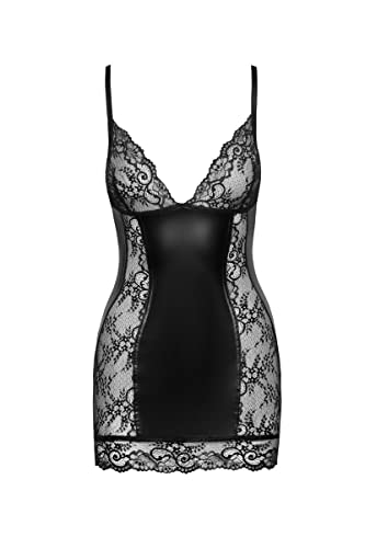 F282 Kurzes Powerwetlook Kleid mit Netz von Noir Handmade XL