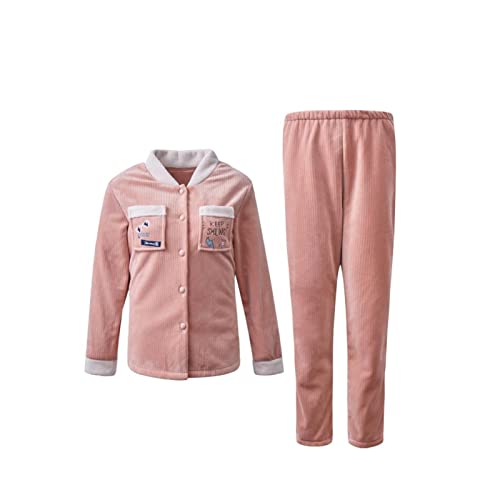 Wellness-Wellnessrobe Weiche Plüsch-Seilpyjamas Herbst- und Winterverdickung und Samt Coral Fleece Winter Composite Flanell Homewear Anzug (Color : Pink, Size : L)
