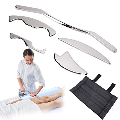 Gua Sha Scraping Massage Werkzeug, 5 Stück/Set Edelstahl Muskelschmerzen lindern Set für Hals/Schultern/Rücken/Beine/Hände/Waden