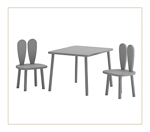 3-TLG. Rechteckiges Kinder Tisch und Stuhl-Set Bunny- grau