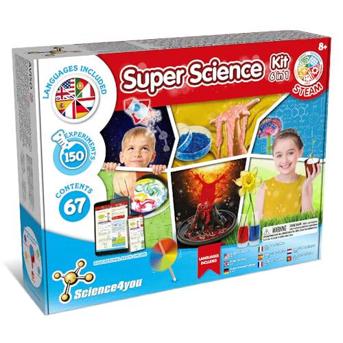 Science4you - Super Wissenschaft-Kit für Kinder - 150 Experimente für Kinder: Chemielabor, Vulkane für Kinder, Kindergarten-Set und mehr, Spielzeug für Kinder ab 8 Jahren