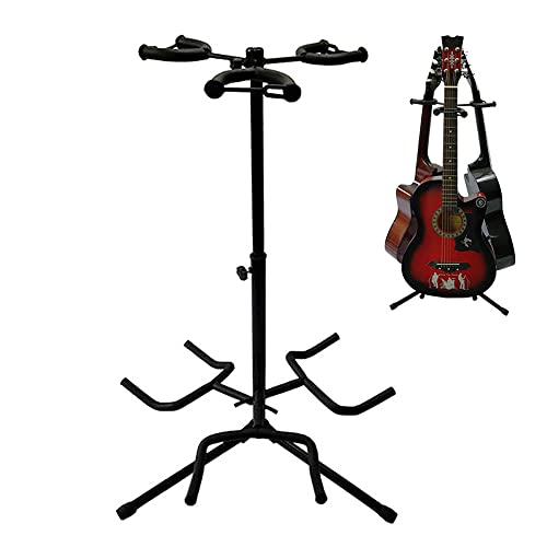 Triple Guitar Stand, Portable Universal Folding Floor Tripod Bracket for Acoustic Electric Guitar Bass, Strong Stability, 60cm -105cm Height Adjustable