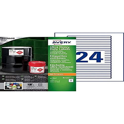 Avery b7170-50 A4 Ultra robuste Wasserdicht GHS Etiketten, bs5609 zertifiziert, für alle Drucker, 11 x 134 mm - weiß