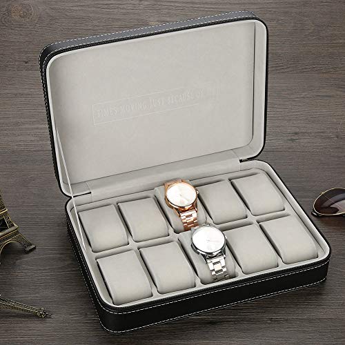 Uhrenetui, 10 Gitter Uhrenaufbewahrungsbox Uhrenbox Braun PU Leder + Flanell zur Aufbewahrung von Uhrenringen, Ohrringen, Armband, Halskette