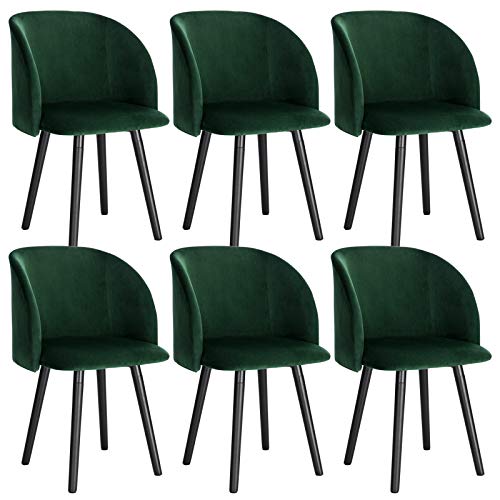 WOLTU 6 x Esszimmerstühle 6er Set Esszimmerstuhl Küchenstuhl Polsterstuhl Design Stuhl mit Armlehne, mit Sitzfläche aus Samt, Gestell aus Massivholz, Dunkelgrün BH121dgn-6