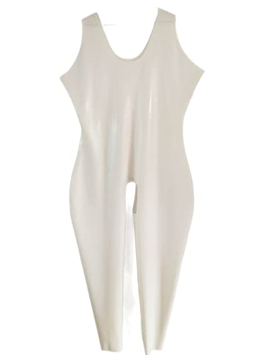 100% Gummi New Latex Catsuit Weiß Sexy Bodysuit Cosplay Größe XS-XXL 0,4 Mm,Elfenbein,M