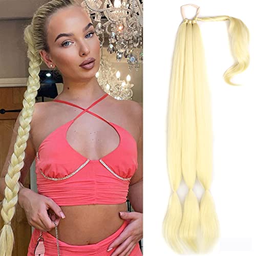 Braid Extensions Lange synthetische geflochtene Pferdeschwanz-Haarverlängerung for Frauen, Haarteil Pferdeschwanz mit Haargummi Kunsthaarverlängerungen Haarverlängerung Zopf (Color : Blond)