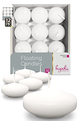 Hyoola Premium Schwimmkerzen in Weiß, Packung mit 12 Stück - Brenndauer 8 Stunden - Schwimmende Kerzen mit 75 mm - In Europa Hergestellte Wasserkerzen