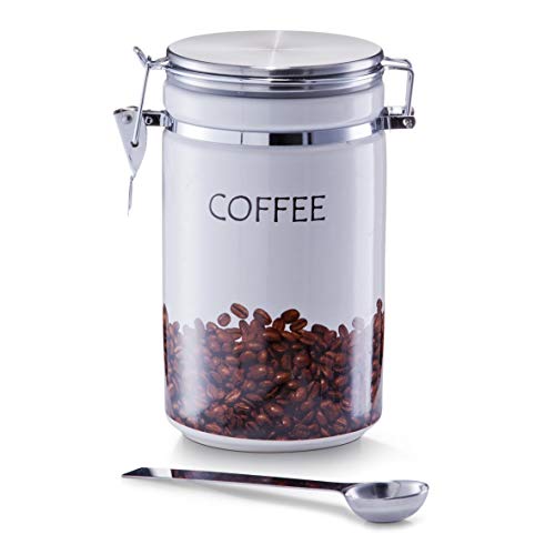 Kaffee-Vorratsdose mit Edelstahl-Dosierlöffel, Steingut, Fassungsvermögen 1,1 Liter Zeller Weiß