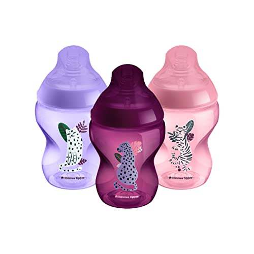 Tommee Tippee Closer to Nature Babyflaschen, Natürlich geformter Trinksauger mit Anti-Kolik-Ventil, 260 ml, 3er-Set, Rosa