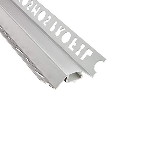 IN-T77 LED Alu Fliesenprofil Ecke aussen 12mm silber + Abdeckung Abschlussleiste Fliesen für LED-Streifen-Strip 2m milky